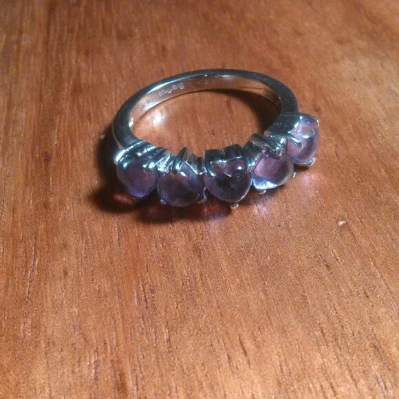 African Amethyst 5 Stone Stainless Steel Heart Ring (Size 6) - Picture 5 of 15